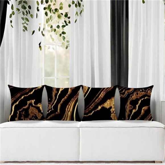 Black and Gold Throw Pillow Covers 18x18 Set of 4 Decorative Cushion Cases - Picture 4 of 7